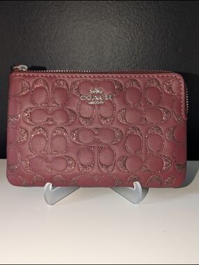 Coach 1941 Collection Burgundy Glitter Wristlet with Embossed Signature C